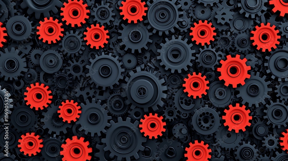 Abstract background of red and black gears.