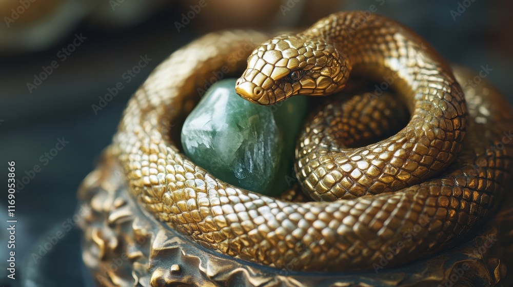 Obraz premium Golden Snake Symbol on Decorative Base