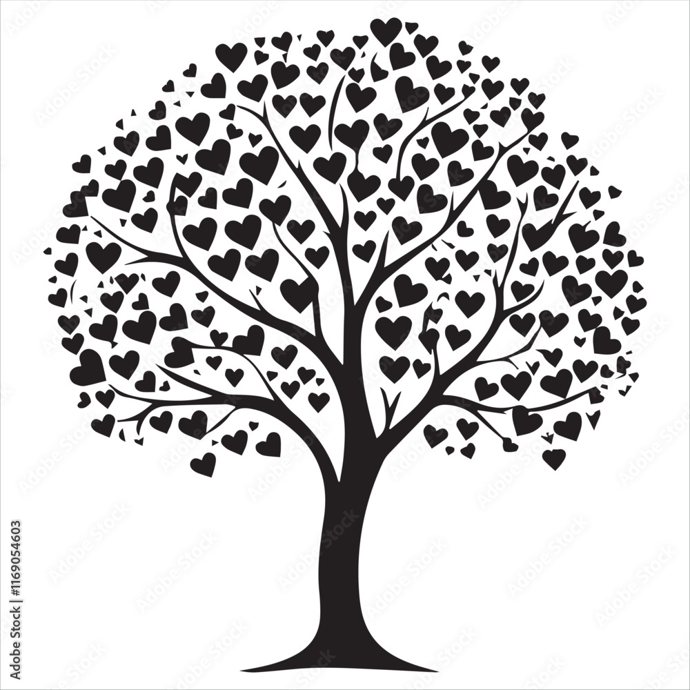 Valentin day Vector tree silhouette isolated on white Valentin day Vector tree silhouette isolated on white