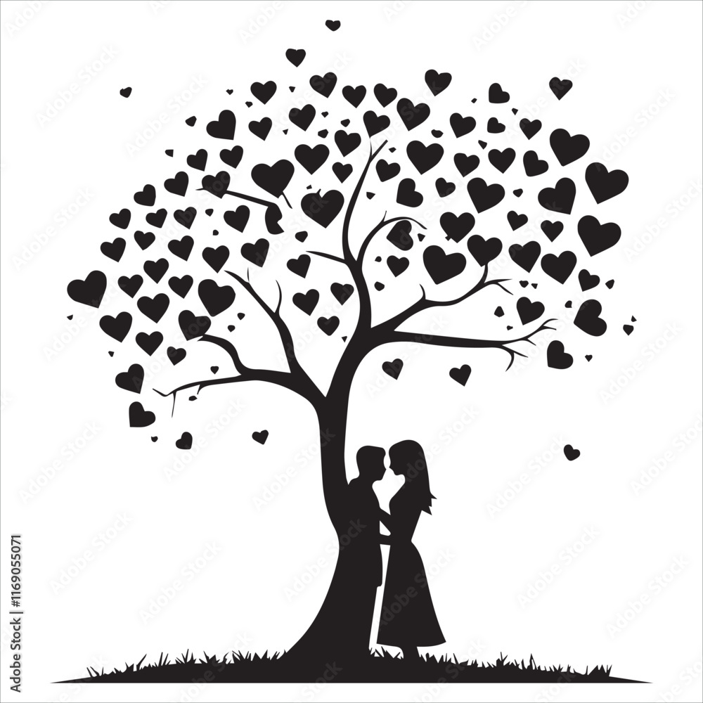 Valentin day Vector tree silhouette isolated on white Valentin day Vector tree silhouette isolated on white