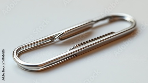 Close-up of a metallic, oval-shaped carabiner clip. photo