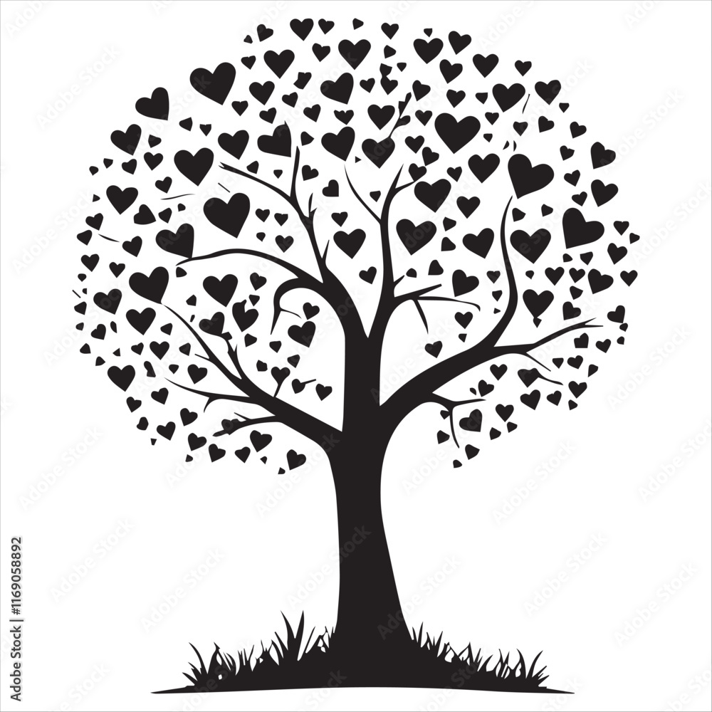 Valentin day Vector tree silhouette isolated on white Valentin day Vector tree silhouette isolated on white