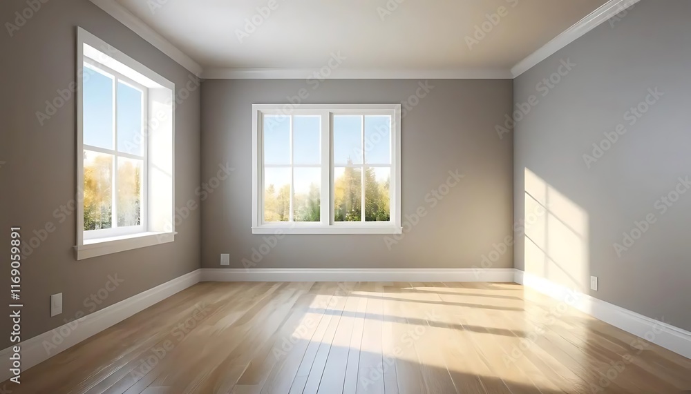 Empty Room with Hardwood Floors and Windows Showing Sunlight Empty Room with Hardwood Floors and Windows Showing Sunlight