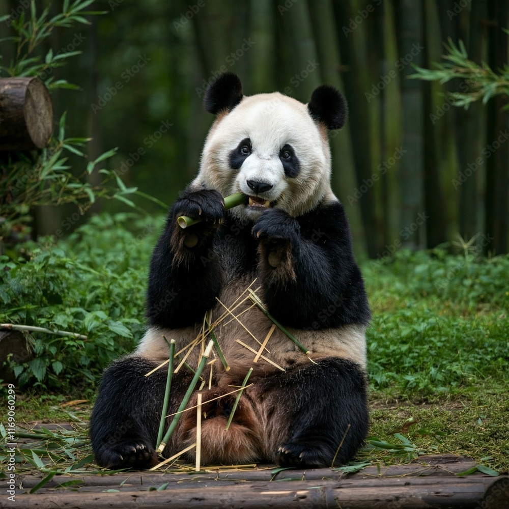 Fototapeta premium panda eating bamboo