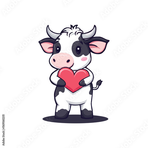 cute mascot cow hugging love vector