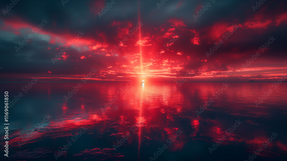Fototapeta premium Abstract background with vibrant colors sunset and reflected light on calm waters. Generative AI