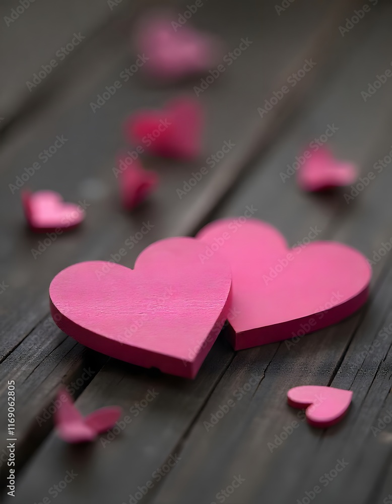 Obraz premium pink hearts on wooden background