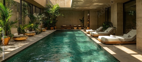 Wallpaper Mural Indoor pool with lounge chairs and plants. Torontodigital.ca