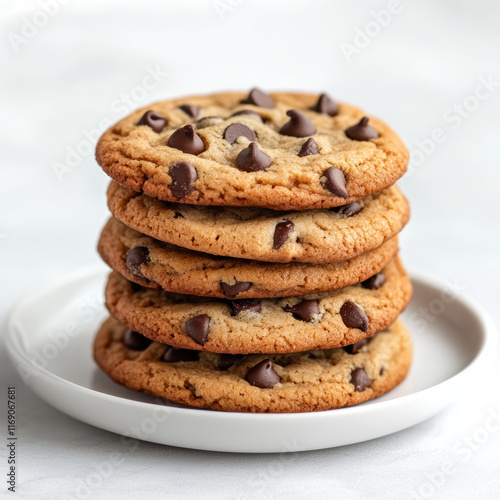 Wallpaper Mural Delicious cho te chip cookies stacked on white plate, showcasing their golden brown color and rich cho te chips. Perfect for dessert or sweet snack Torontodigital.ca
