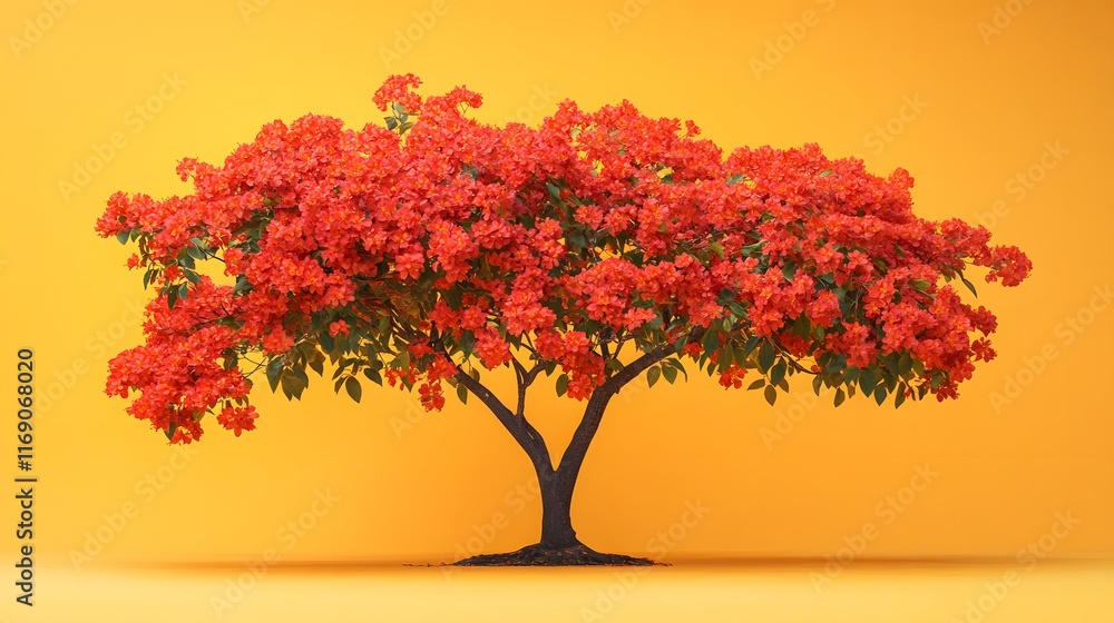 red tree standing out beautifully against a yellow studio backdrop red tree standing out beautifully against a yellow studio backdrop