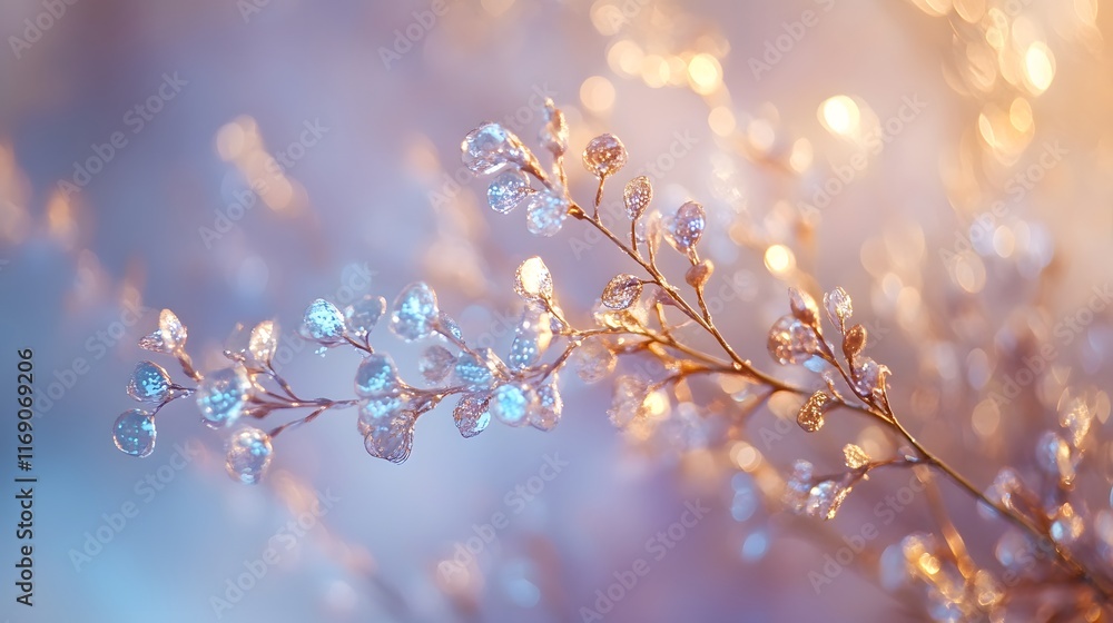 Ethereal bokeh sparkles blending golden and Blue tones indoors on a smooth lavender and beige backdrop Ethereal bokeh sparkles blending golden and Blue tones indoors on a smooth lavender and beige backdrop