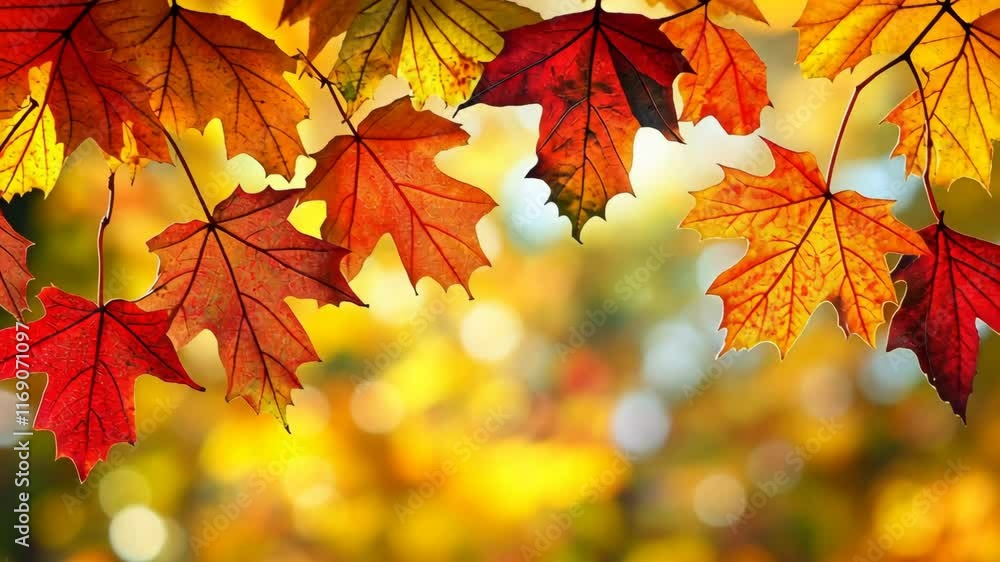 Vibrant autumn leaves create a warm backdrop in a sunlit forest during the fall season Vibrant autumn leaves create a warm backdrop in a sunlit forest during the fall season