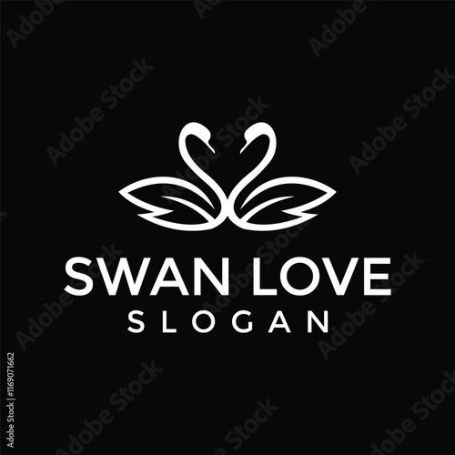 Swan Silhouette Pair Forming Heart Shape for Minimalist Romantic Representation in Art, Romantic Swan Silhouette with Heart Necks for Simple Representation in Black and White Designs