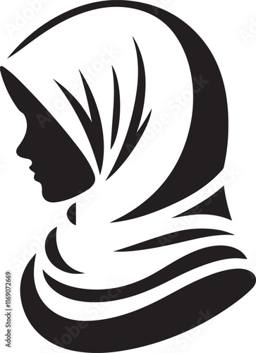 Side Profile Hijab Silhouette Graphics Vector Illustration for Islamic Designs