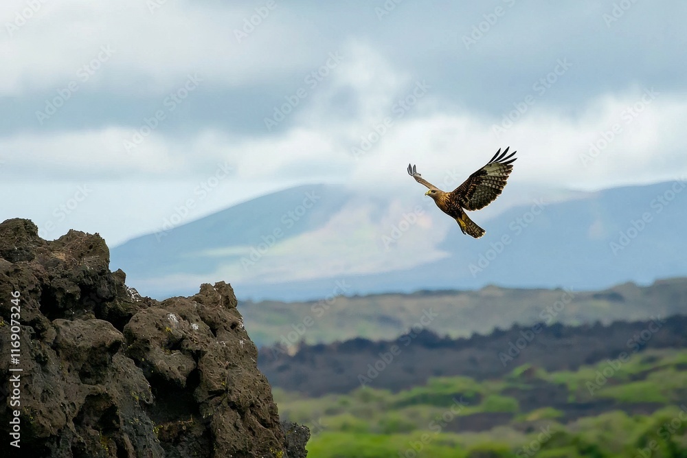 Galapagos Hawk in Flight