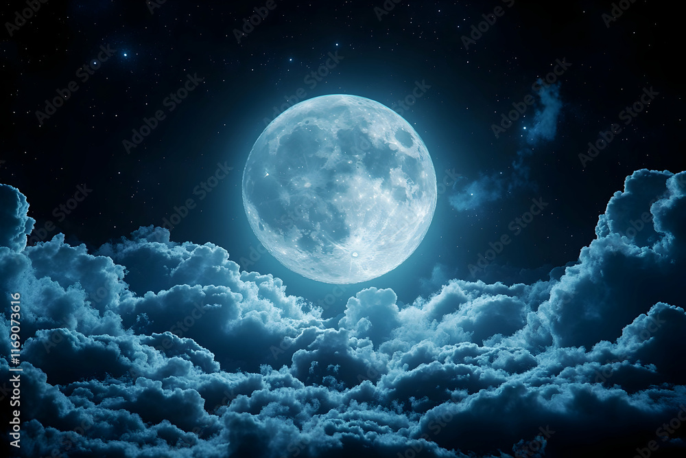 Full moon shining brightly in a night sky with clouds. Full moon shining brightly in a night sky with clouds.