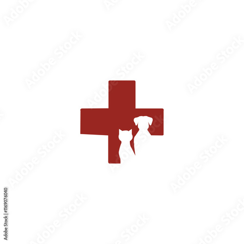Cat and dog medical veterinary plus logo design. pet health care concept symbol vector illustration.