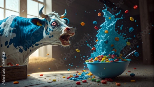 the evil blue cow and the colored breakfast photo