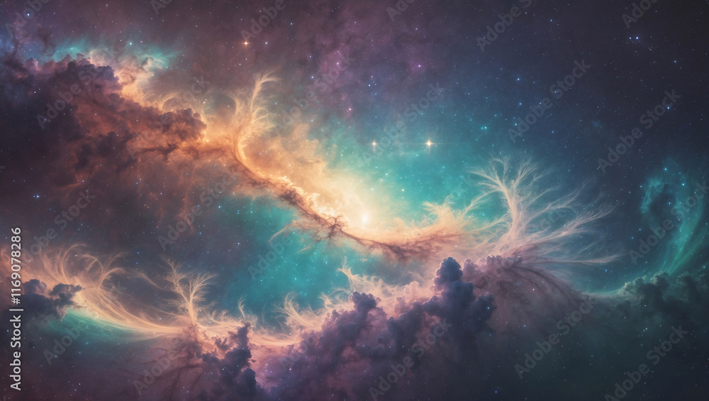 Dreamlike Nebula in the Starry Night Sky with Bright Stars and Cosmic Energy Bursting Across the Universe Wallpaper Dreamlike Nebula in the Starry Night Sky with Bright Stars and Cosmic Energy Bursting Across the Universe Wallpaper