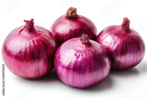 isolated red onion sits against a crisp white background showcasing its rich color and texture in full depth of field emphasizing its culinary value and natural beauty