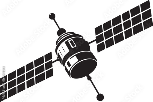 Detailed Black Silhouette Satellite in Space Vector Illustration