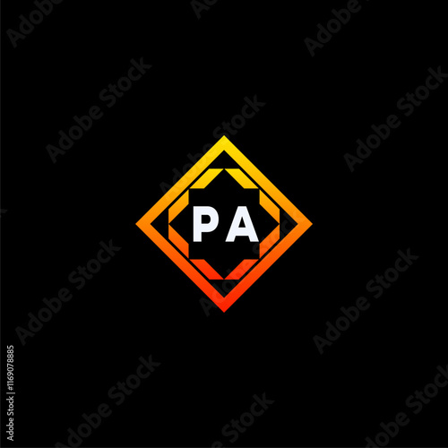 PA initials dynamic geometric logo design features a bold lettering sign in an orange and black color scheme, displayed against a dark background Free Download PA initials dynamic geometric logo design features a bold lettering sign in an orange and black color scheme, displayed against a dark background - GFXLoad
