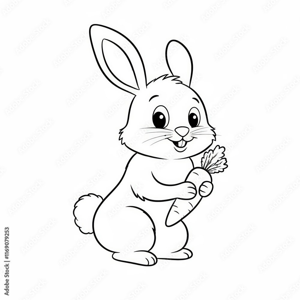 Cute cartoon rabbit holding a carrot in a fun sketch style Cute cartoon rabbit holding a carrot in a fun sketch style