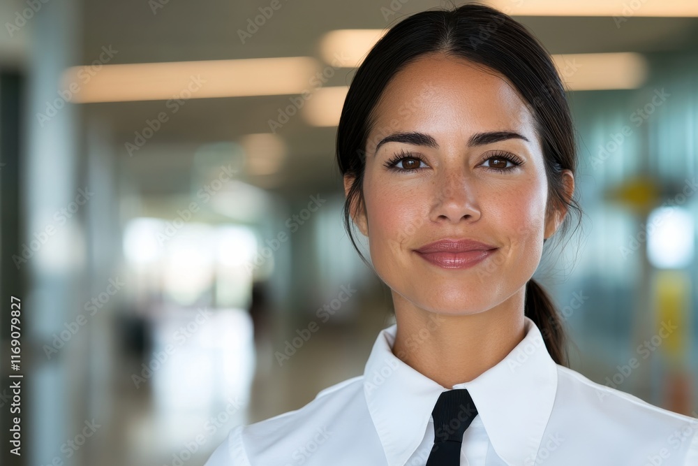 This engaging image portrays a smiling female pilot dressed in a professional attire, emphasizing positivity and the growing presence of women in aviation careers. This engaging image portrays a smiling female pilot dressed in a professional attire, emphasizing positivity and the growing presence of women in aviation careers.