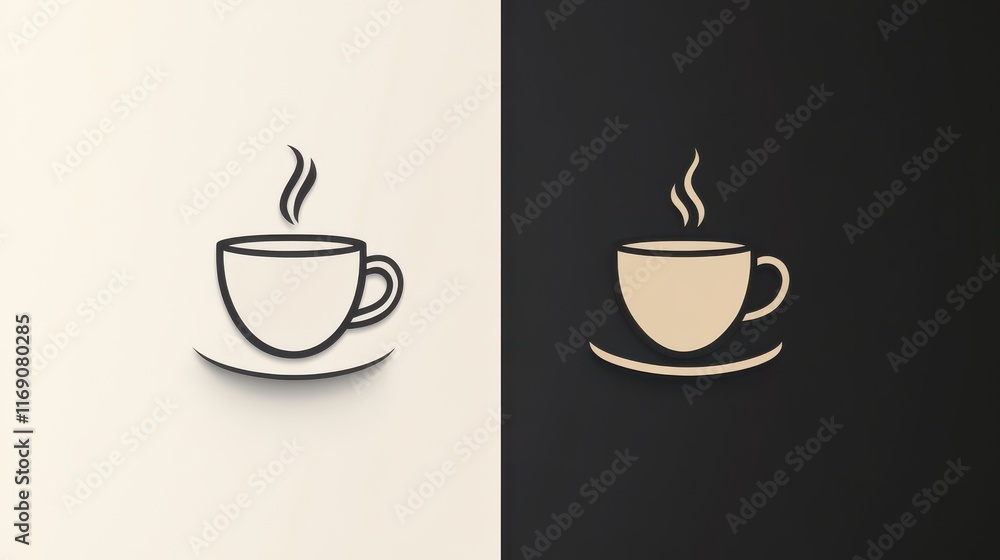 Obraz premium minimalist coffee cup line art logo single continuous stroke forming steaming mug silhouette on crisp white background bold simplicity with subtle movement