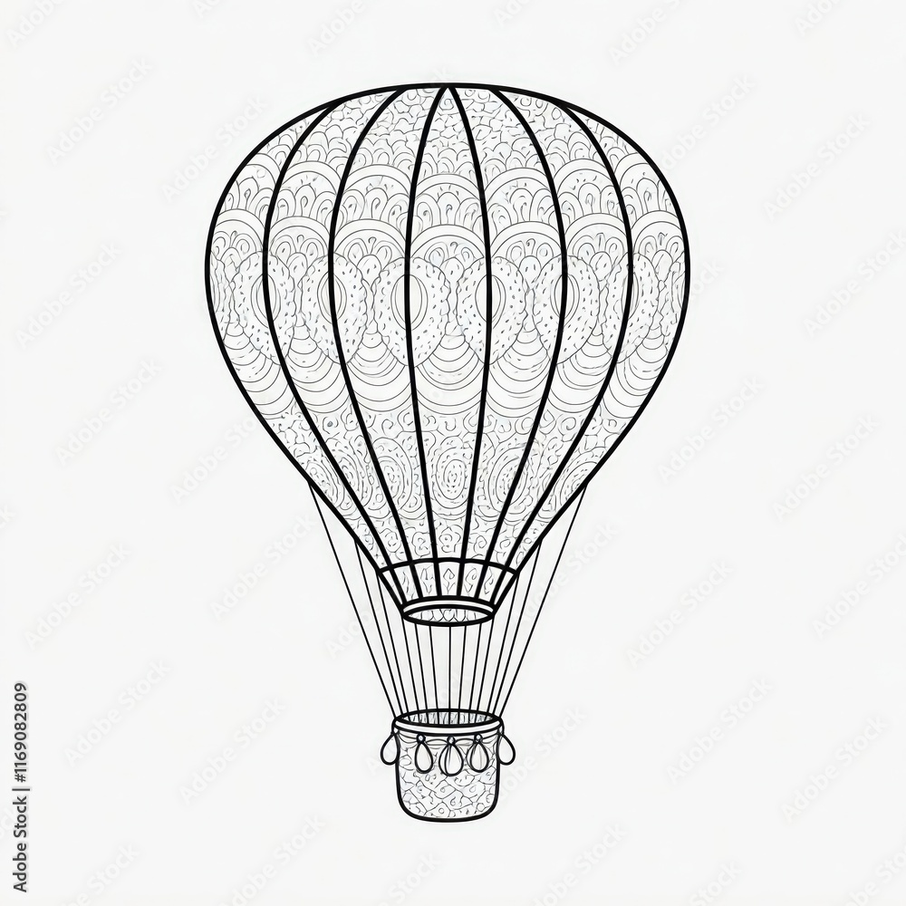 Naklejka premium Elegant Line Art of Vintage Hot Air Balloon with Intricate Patterns
