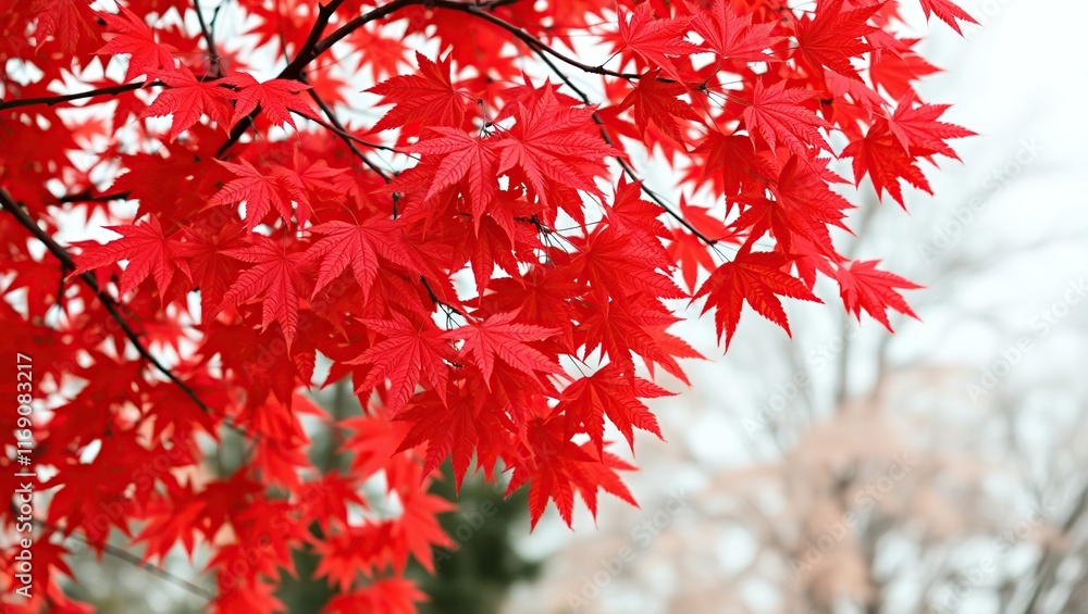 Vivid Red Maple Leaves Branch Autumn Nature Vivid Red Maple Leaves Branch Autumn Nature