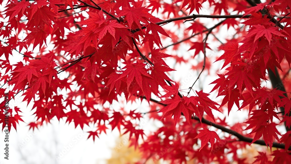 Vivid Red Maple Leaves Autumnal Branch Display Vivid Red Maple Leaves Autumnal Branch Display