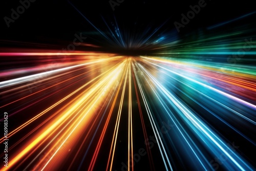 Abstract background with colorful, glowing lines converging in the center. AI generative. .