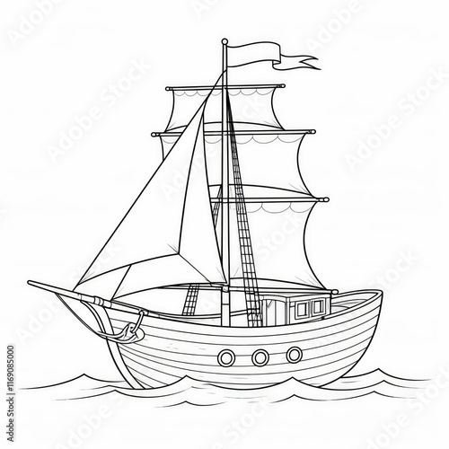 Wallpaper Mural Detailed Illustration of a Traditional Sailing Ship in Calm Waters Torontodigital.ca