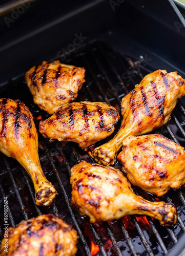 Grilled chicken thighs and drumsticks with sweet honey glaze