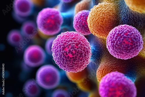 magnified view of staphylococcus aureus spheres under a microscope showcasing detailed textures and colors illustrating the microscopic world of bacteria