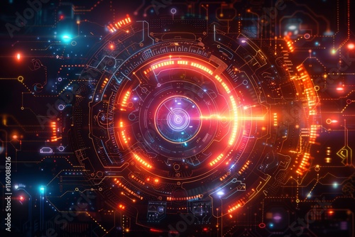 Abstract glowing lines form a digital circuit board. AI generative. .