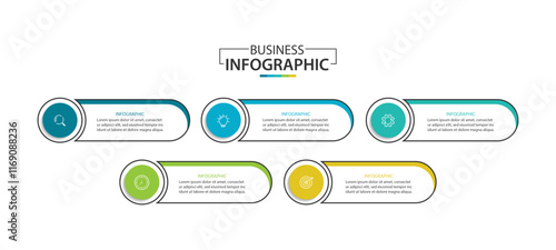 Business infographic template. 5 Step timeline journey. Process diagram, Infographic elements vector illustration.	