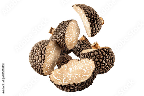 Fresh summer truffles Scorzones isolated on white transparent background, great for culinary and gourmet themes. photo