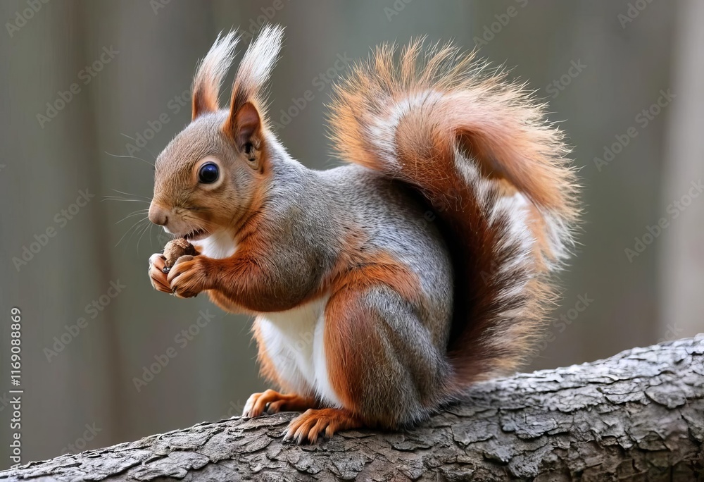 Obraz premium A close-up photo of a squirrel with a bushy tail