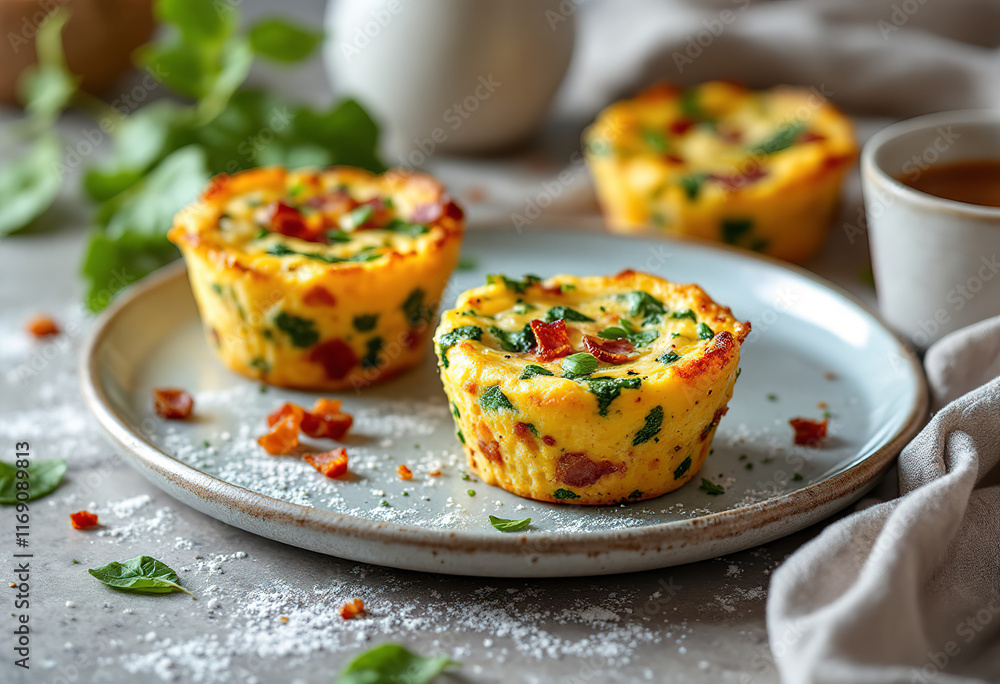 Healthy spinach and bacon egg muffins, high protein and low carb breakfast Healthy spinach and bacon egg muffins, high protein and low carb breakfast