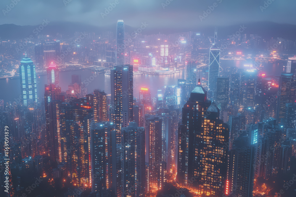 Obraz premium A modern city with a wireless network connection concept and cityscape. Technology concept.