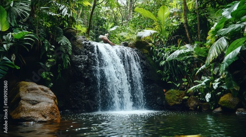 Lush Rainforest Waterfall Cascading Over Rocks