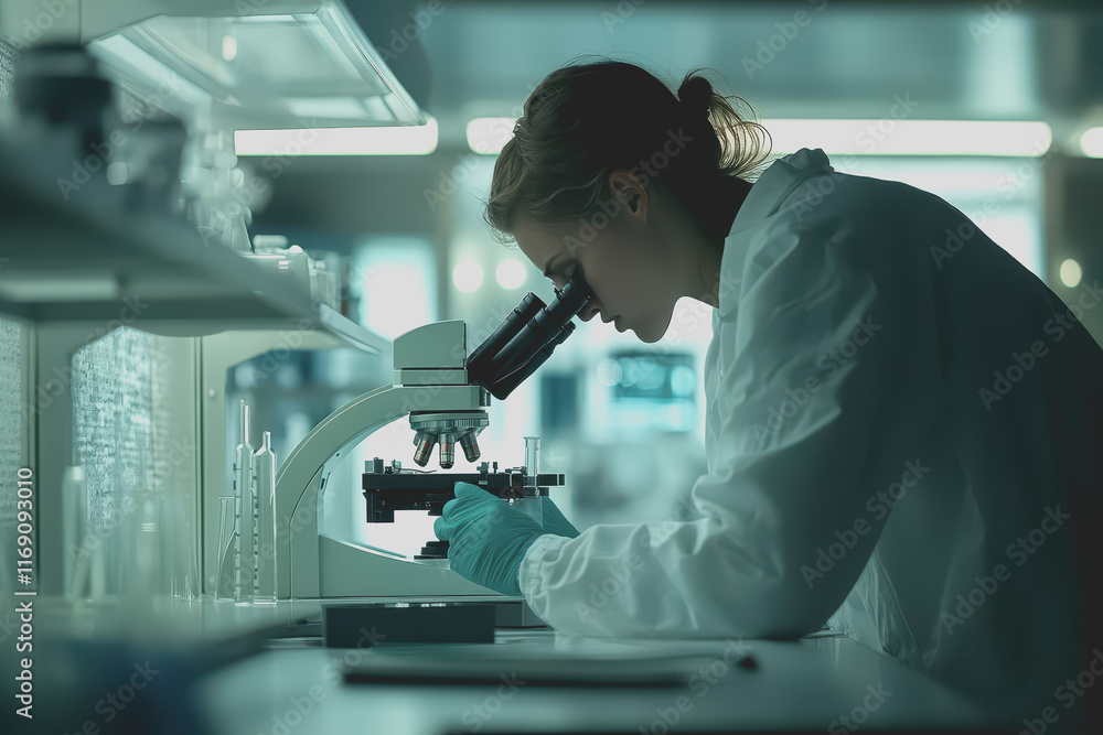 A close-up of a scientist working in a high-tech laboratory, examining samples under a microscope. A close-up of a scientist working in a high-tech laboratory, examining samples under a microscope.