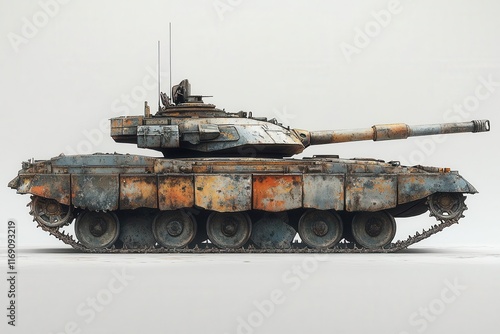 military tank depicted in a striking and bold design isolated against a stark white background emphasizing its formidable presence and the themes of strength and resilience photo