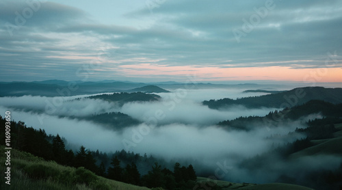 Wallpaper Mural Tranquil Mountain Landscape with Rolling Mist and Sunrise Torontodigital.ca