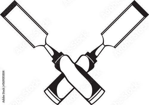 Crossed chisels icon - black and white vintage woodworking tools illustration design