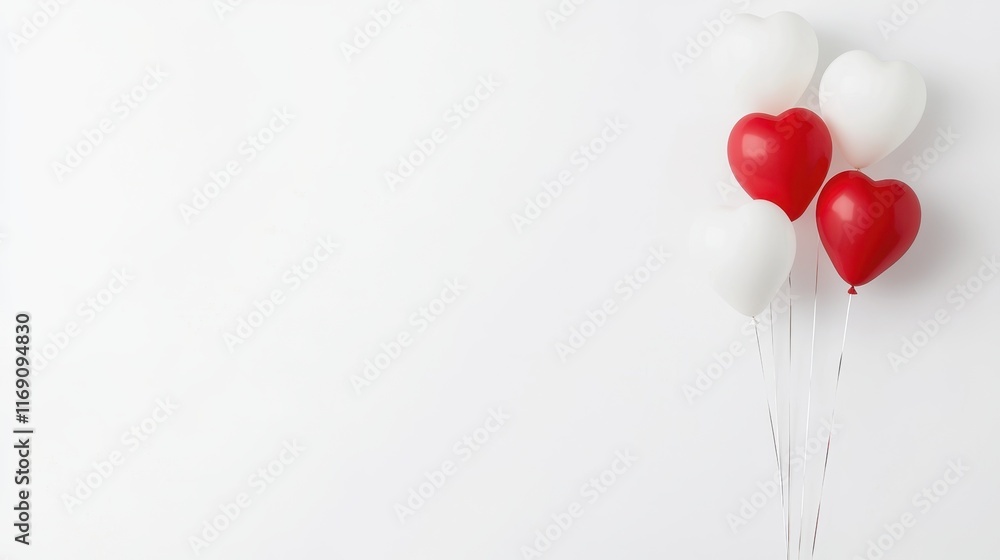 Colorful Heart-Shaped Balloons in Red and White on a Minimalist Background for Celebratory Themes Colorful Heart-Shaped Balloons in Red and White on a Minimalist Background for Celebratory Themes