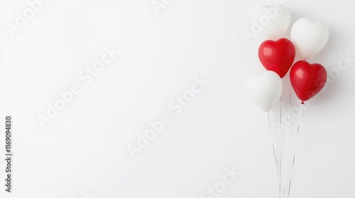 Colorful Heart-Shaped Balloons in Red and White on a Minimalist Background for Celebratory Themes