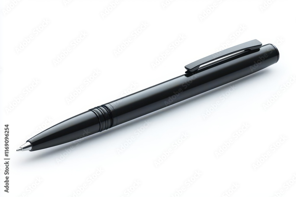 mockup featuring a sleek black ballpoint pen with a cap presented artistically on a clean white background highlighting elegance and minimalism mockup featuring a sleek black ballpoint pen with a cap presented artistically on a clean white background highlighting elegance and minimalism
